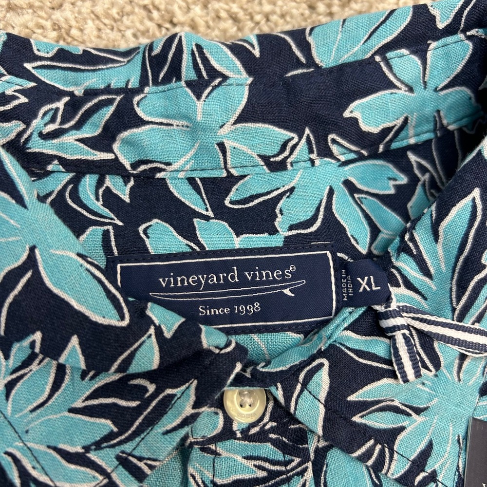 NWT Vineyard Vines Dockside Floral Printed Linen Shirt Men Size XL Navy Blue - Picture 6 of 9